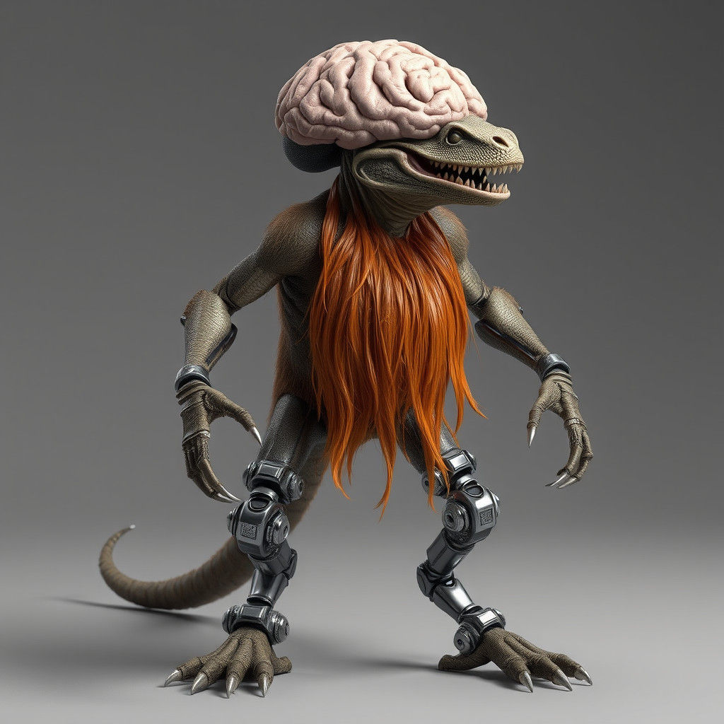 Humanoid Creature with Floating Brain, Robot Legs