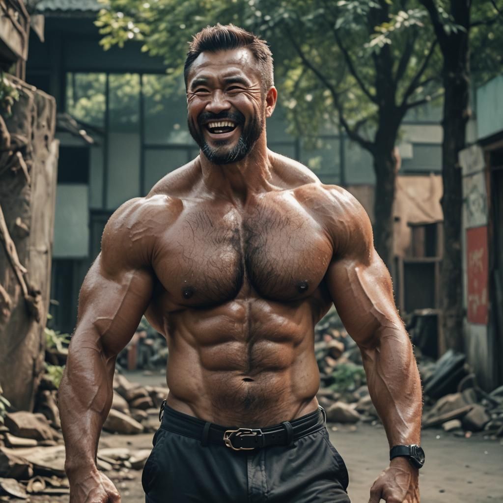 Cinematic Portrait of a Smiling Asian Man