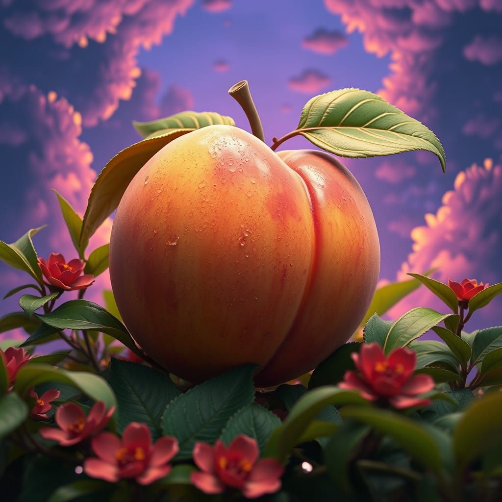 Fantastical Peach in Dreamlike Landscape