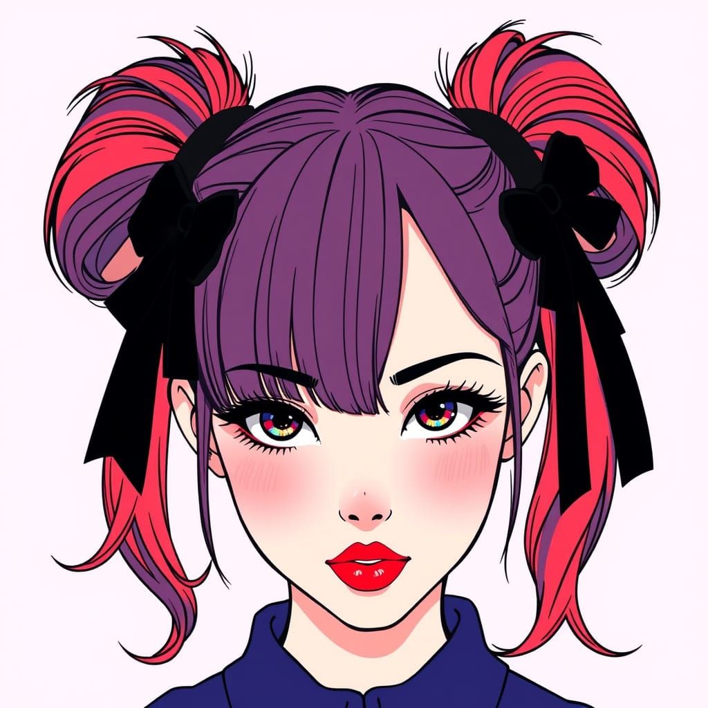 Stylized Woman with Ponytails in Pop Art Style