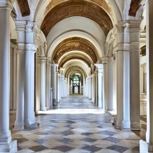 Bright Roman Marble Hall with Archways