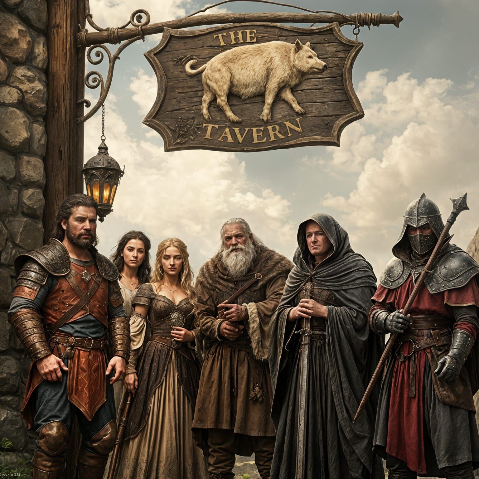 Medieval Tavern Scene in Fantasy Art Style