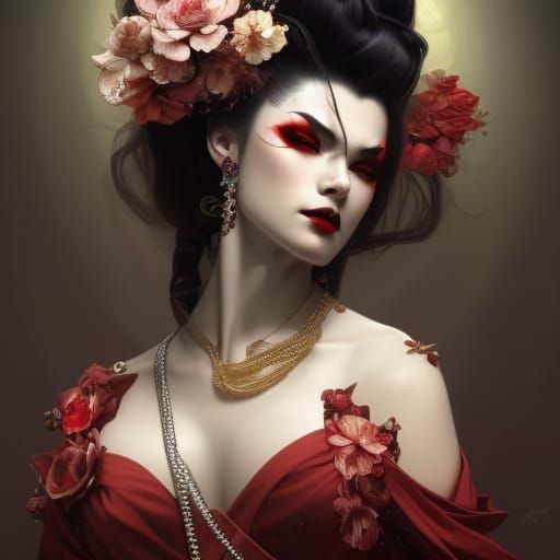 Vampire Geisha Portrait with Elaborate Details