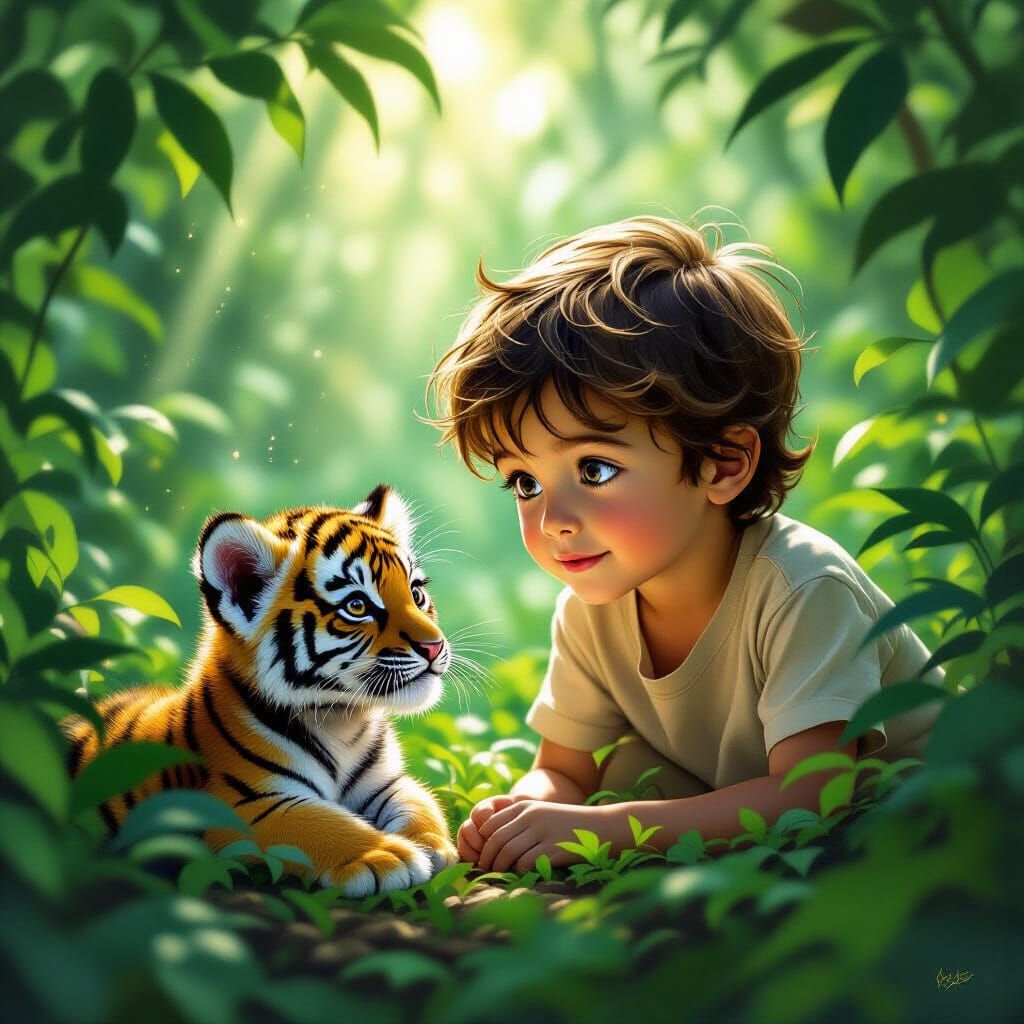 Boy Discovers Baby Tiger Cub in Mystical Jungle