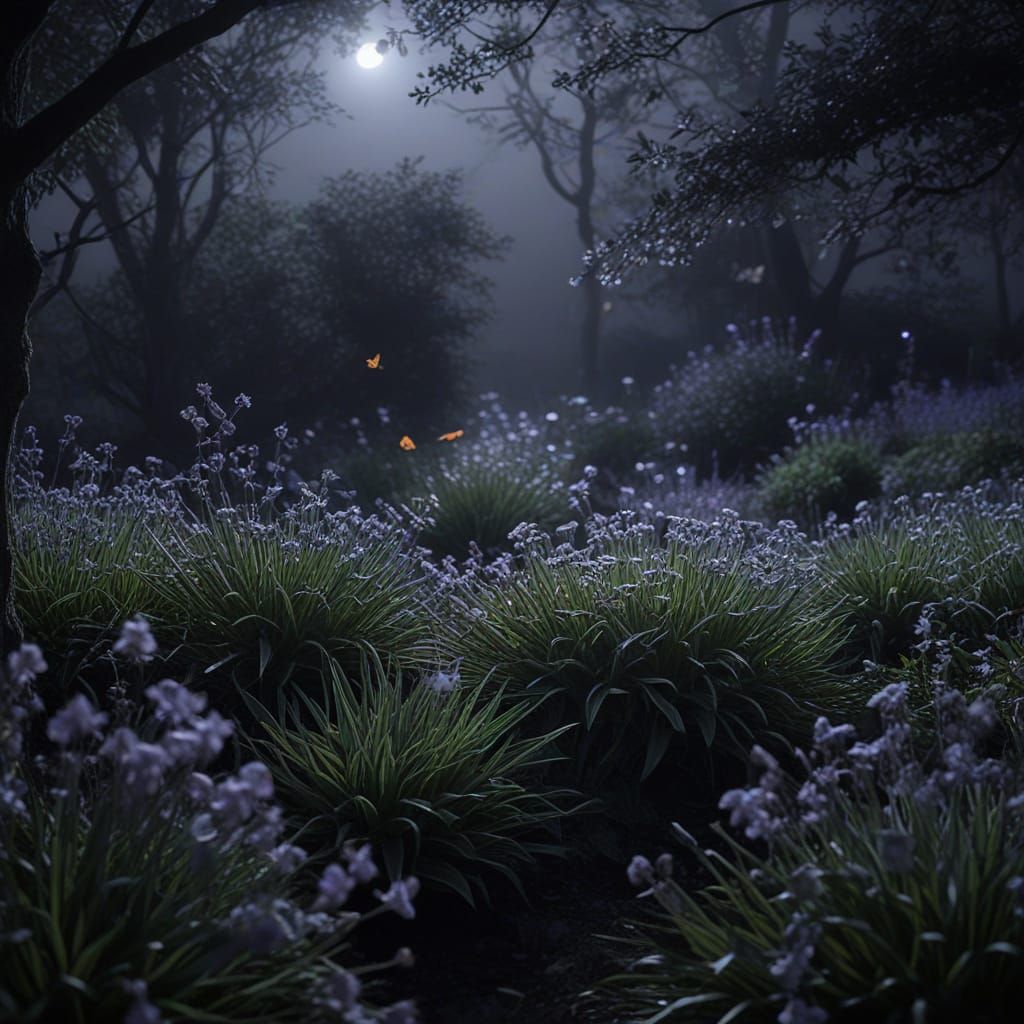 Magical Garden in Silvery Moonlight | Hyperrealistic Photogr...