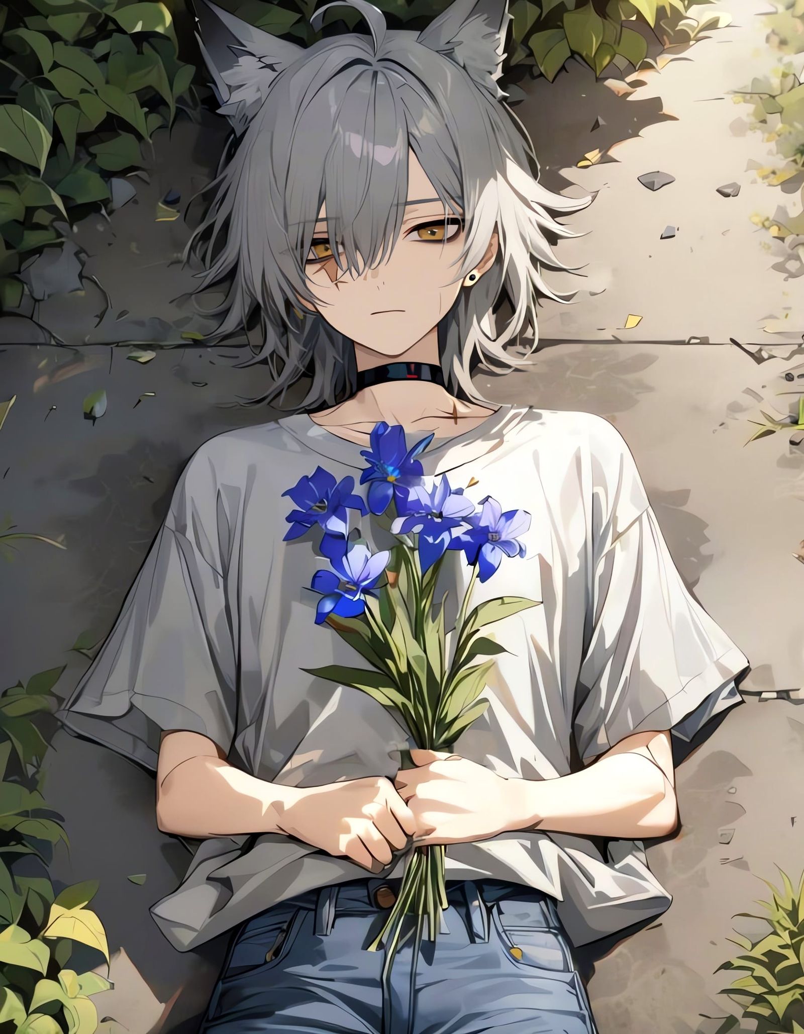 Sad Boy with Wolf Ears Cries in Sunlight