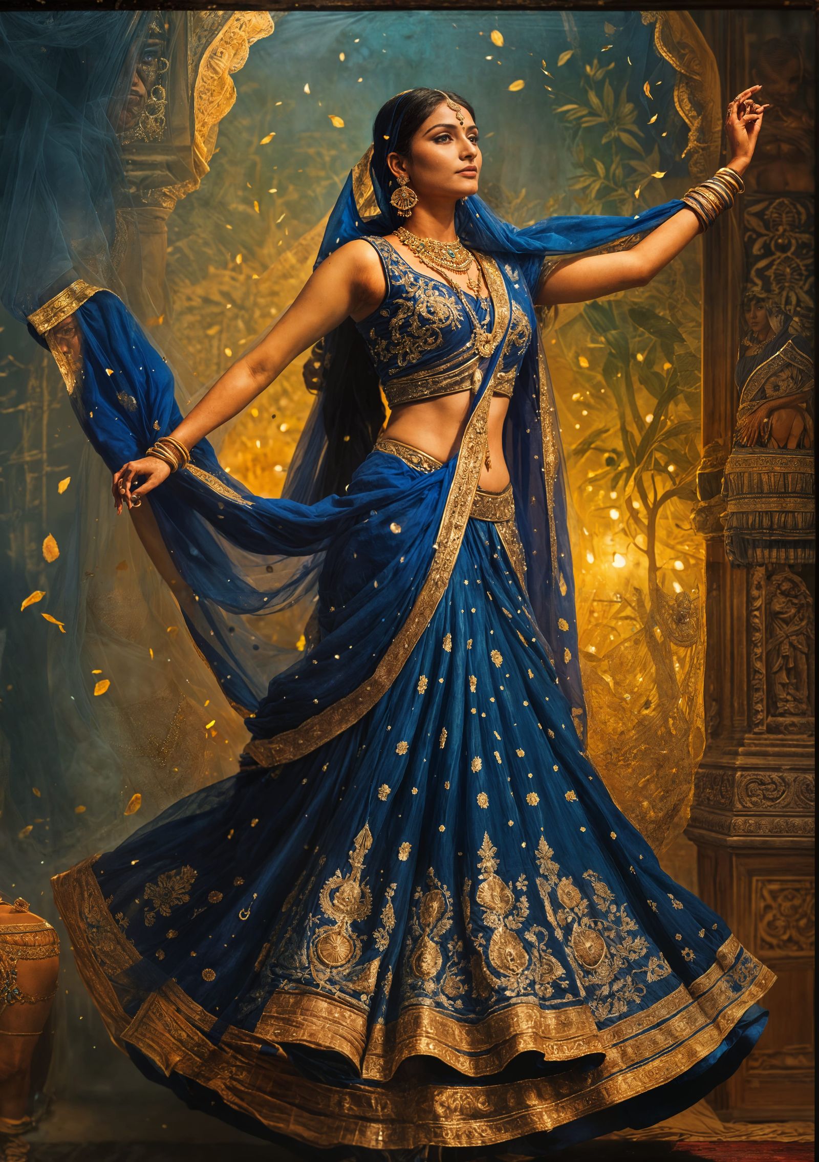Ethereal Blue Indian Bride in Golden Opulence
