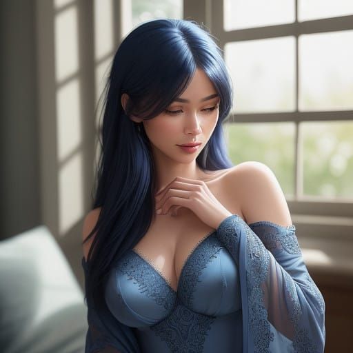 Velvety Blue Fabric in Soft Warm Light