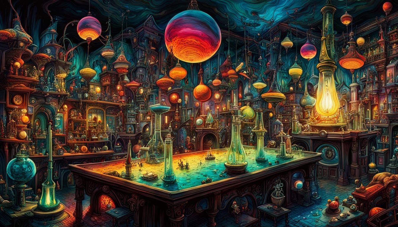 Tim Burton Inspired Lab Scene in Vibrant Colors