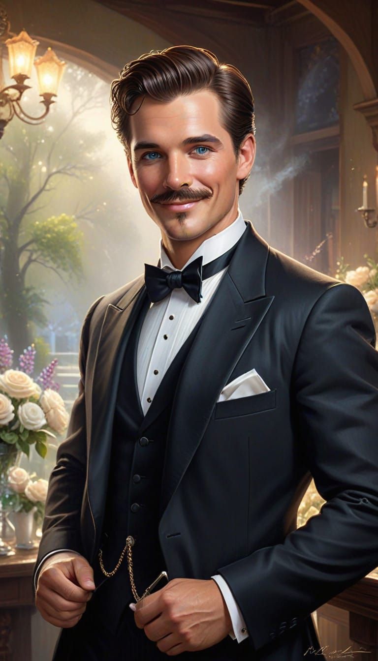 Dashing Groom in 1883 Era Tuxedo at Whimsical Wedding