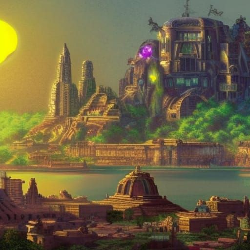 Post-Apocalyptic Mayan Temple with Cyborg