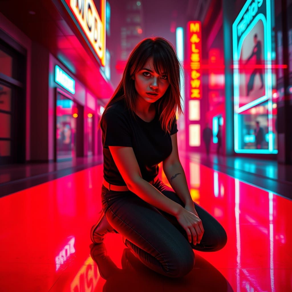 Jen Ledger in Radiant Red Cyberpunk Scene