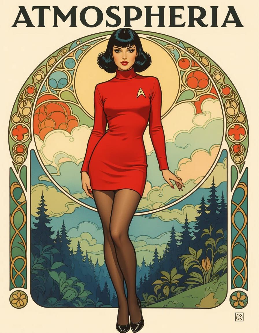 Pin-Up Woman in Star Trek Uniform, Oil Painting Style