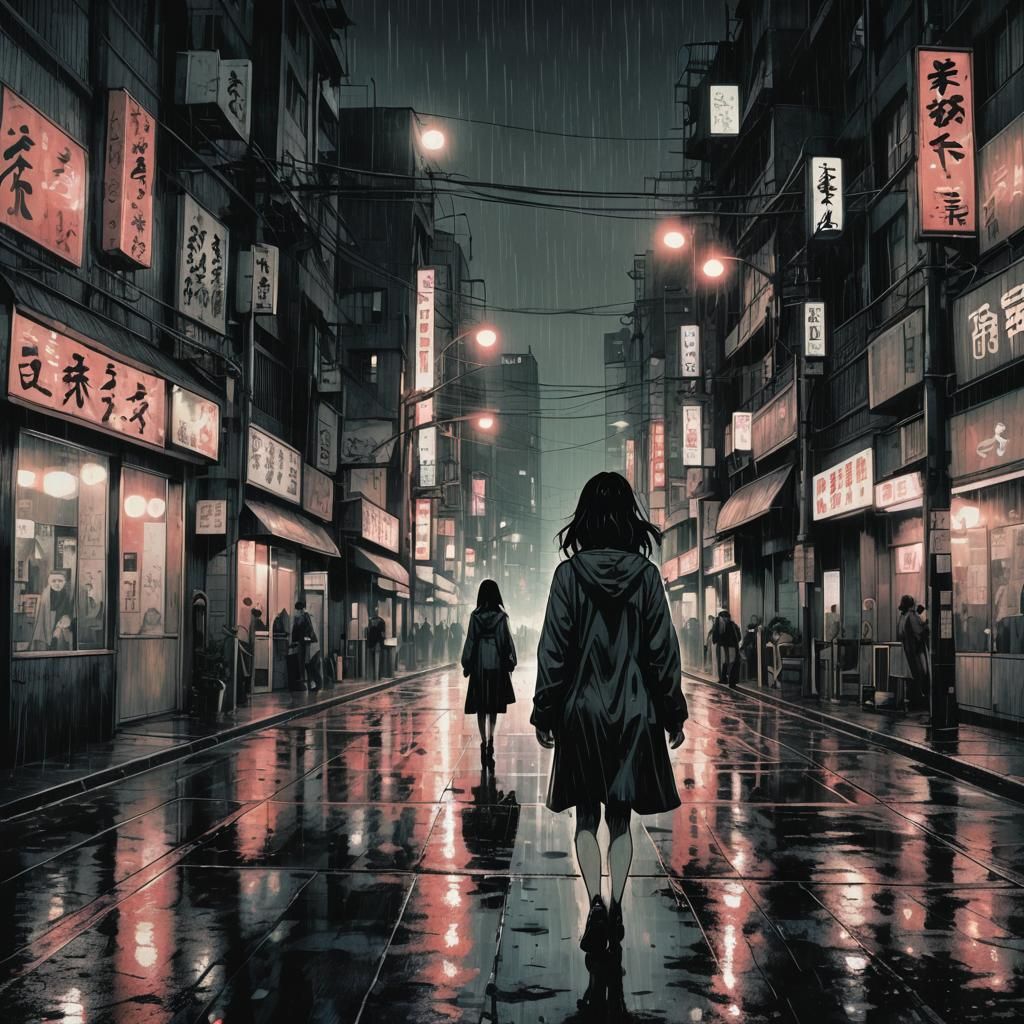 Eerie City Stalker in Junji Ito Manga Style