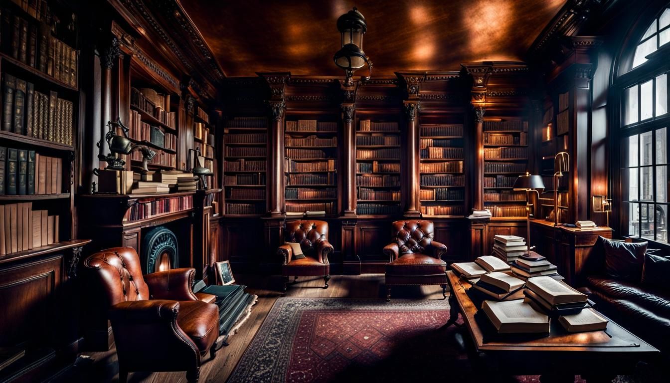Cozy Victorian Library with Scientific Instruments