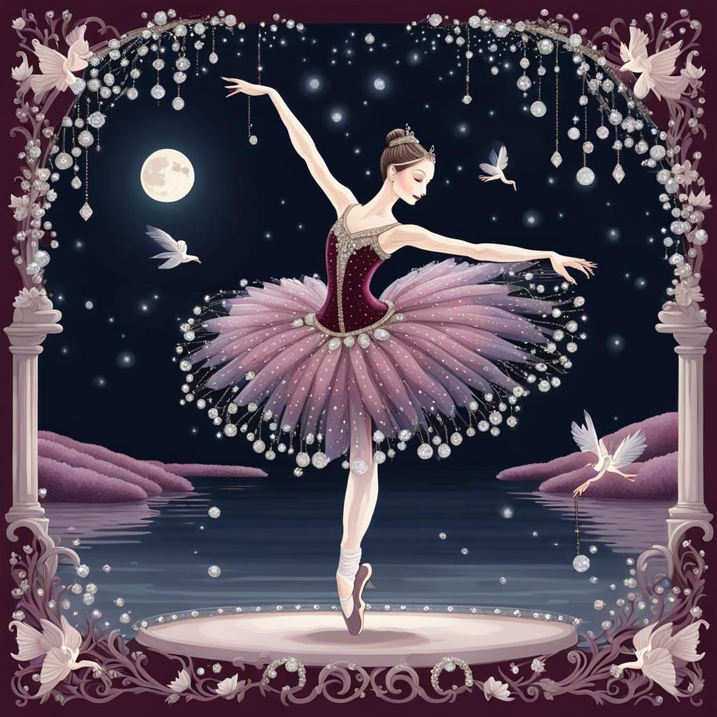 Fairy Ballerina Dances in Moonlit Fairytale Scene