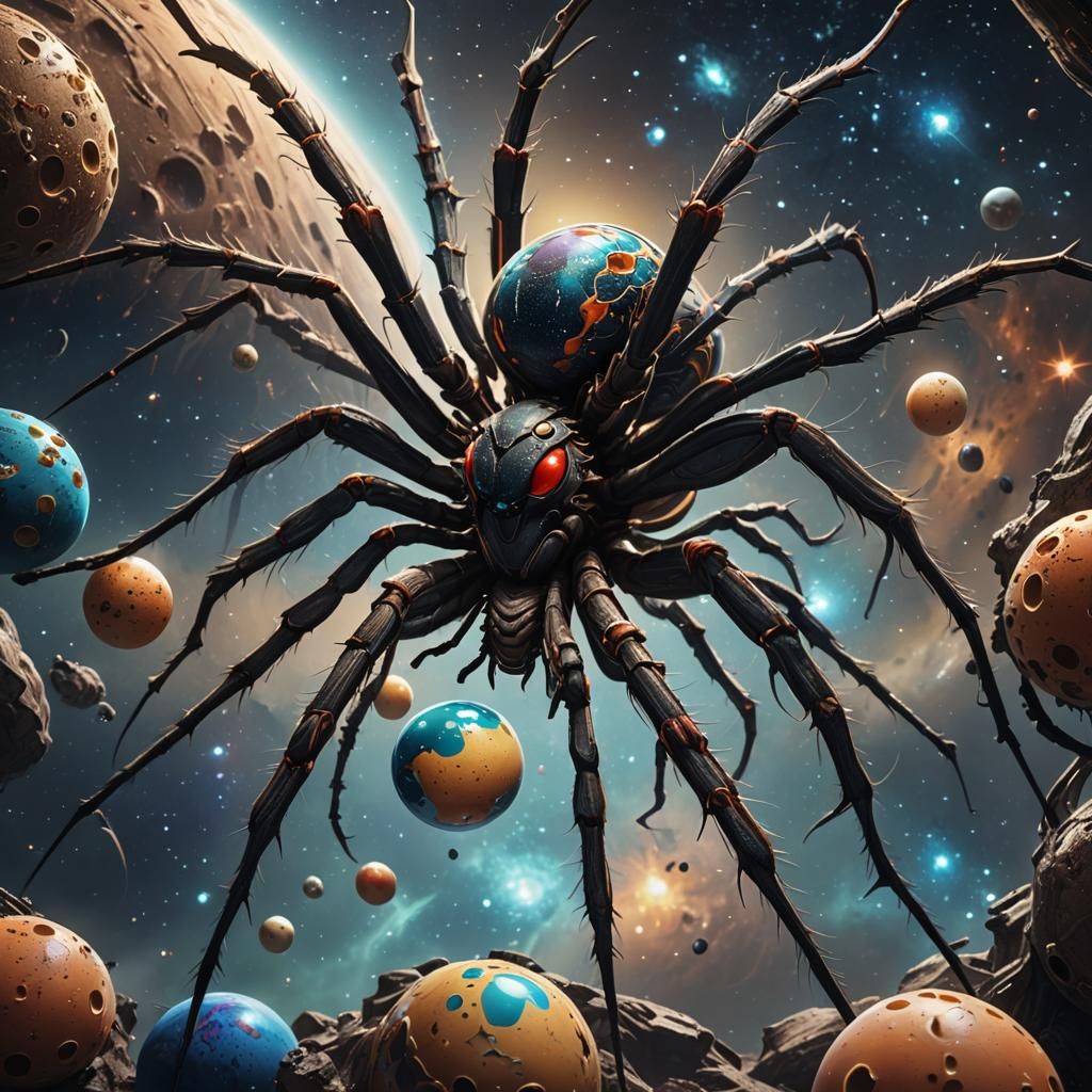 Giant Alien Spider with Eggs in Space