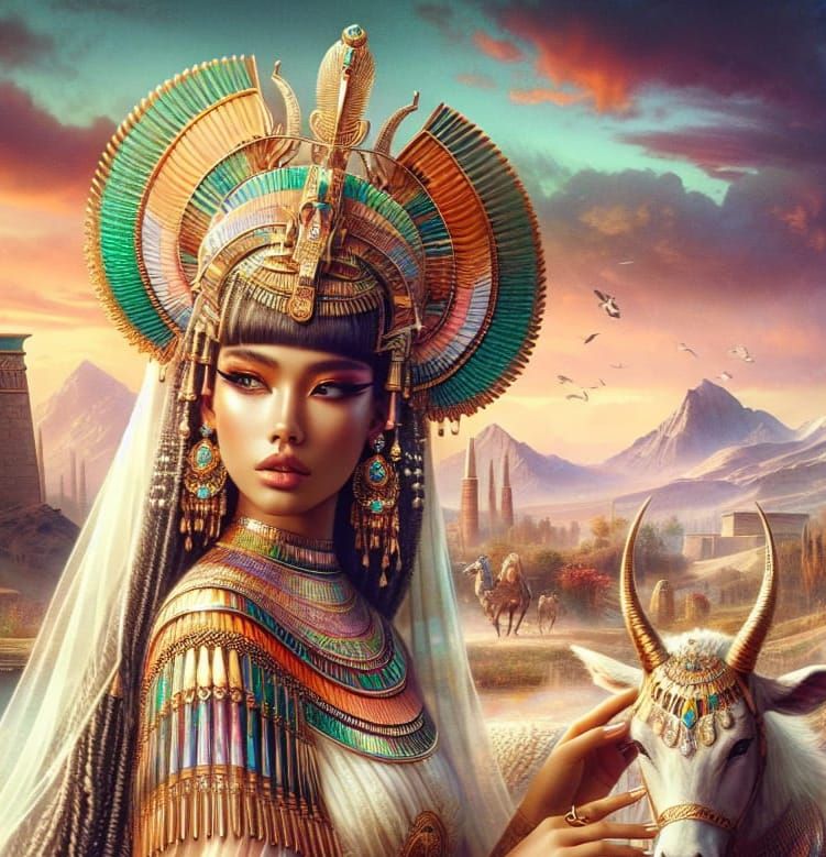 Egyptian Cow Goddess Shenty in Golden Splendor