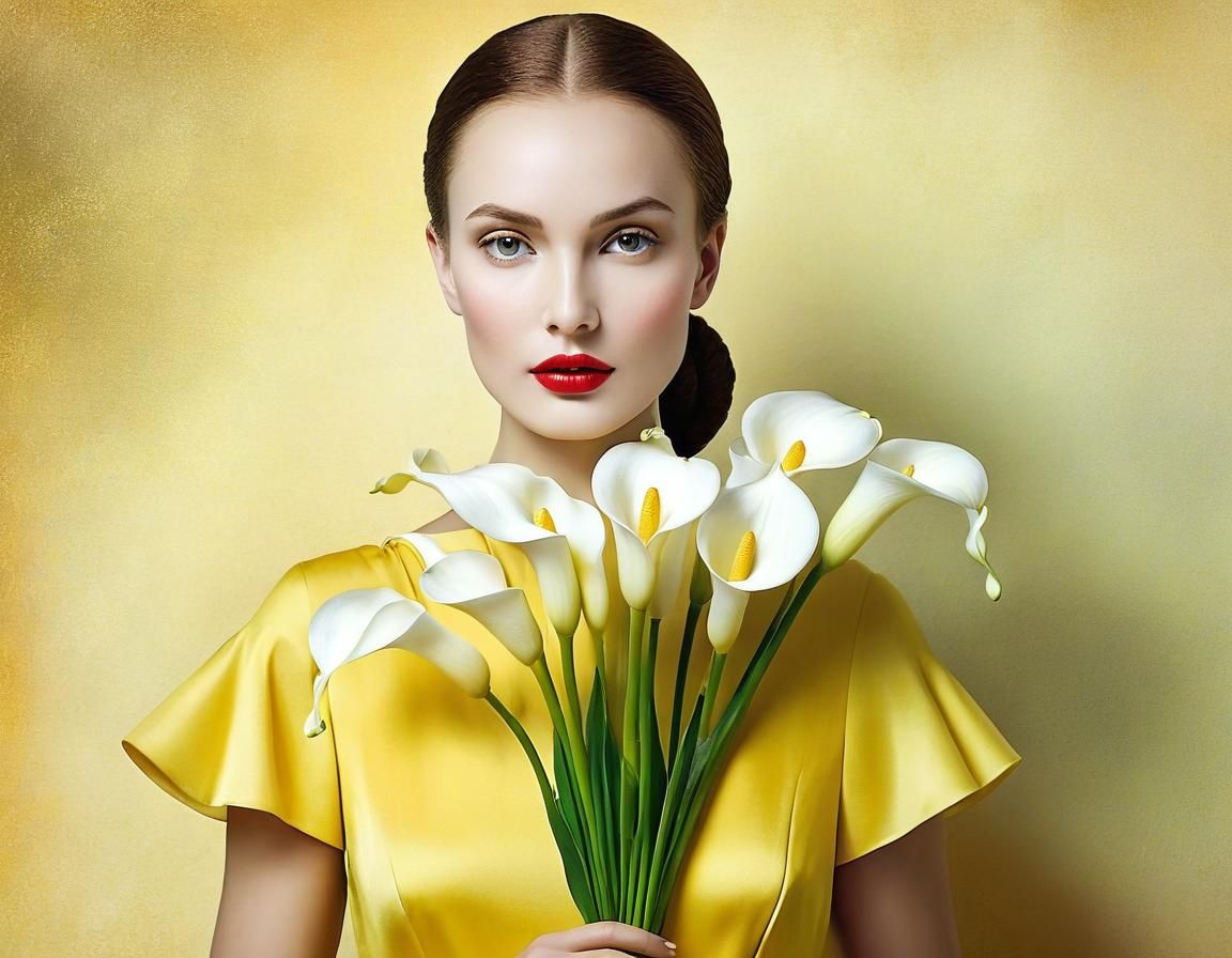 Woman in Yellow Dress with Lilies, Portrait Photography