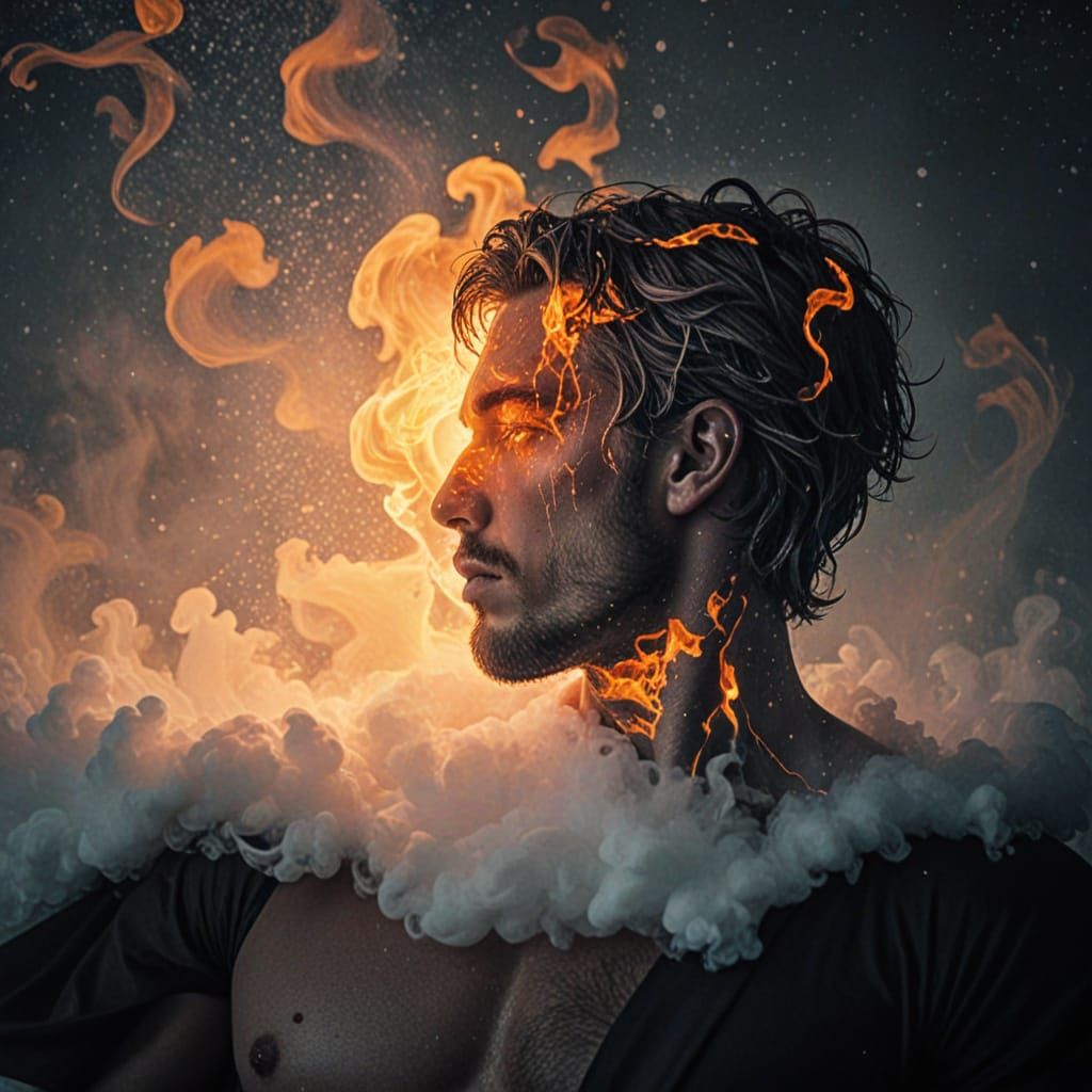 Hyperrealist Ink Drawing of Muscular Man in Neon Light