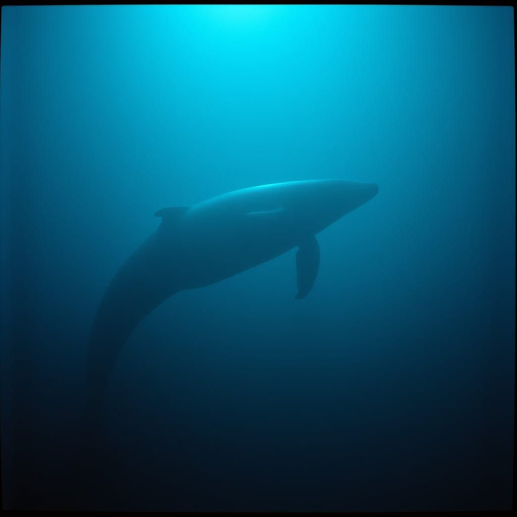 Luminous Hologram of a Whale Silhouette in a Midnight Sea