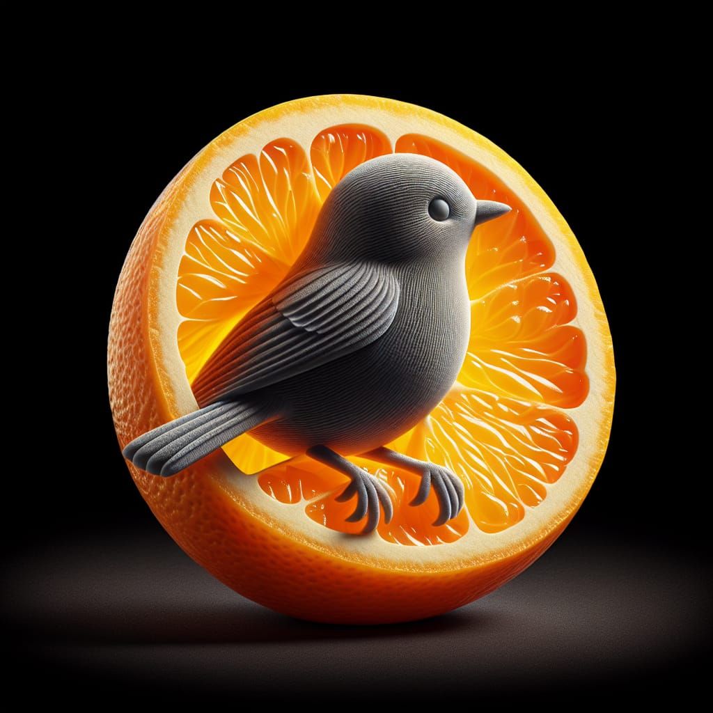 Photorealistic Orange Bird Sculpture in Aerogel Style