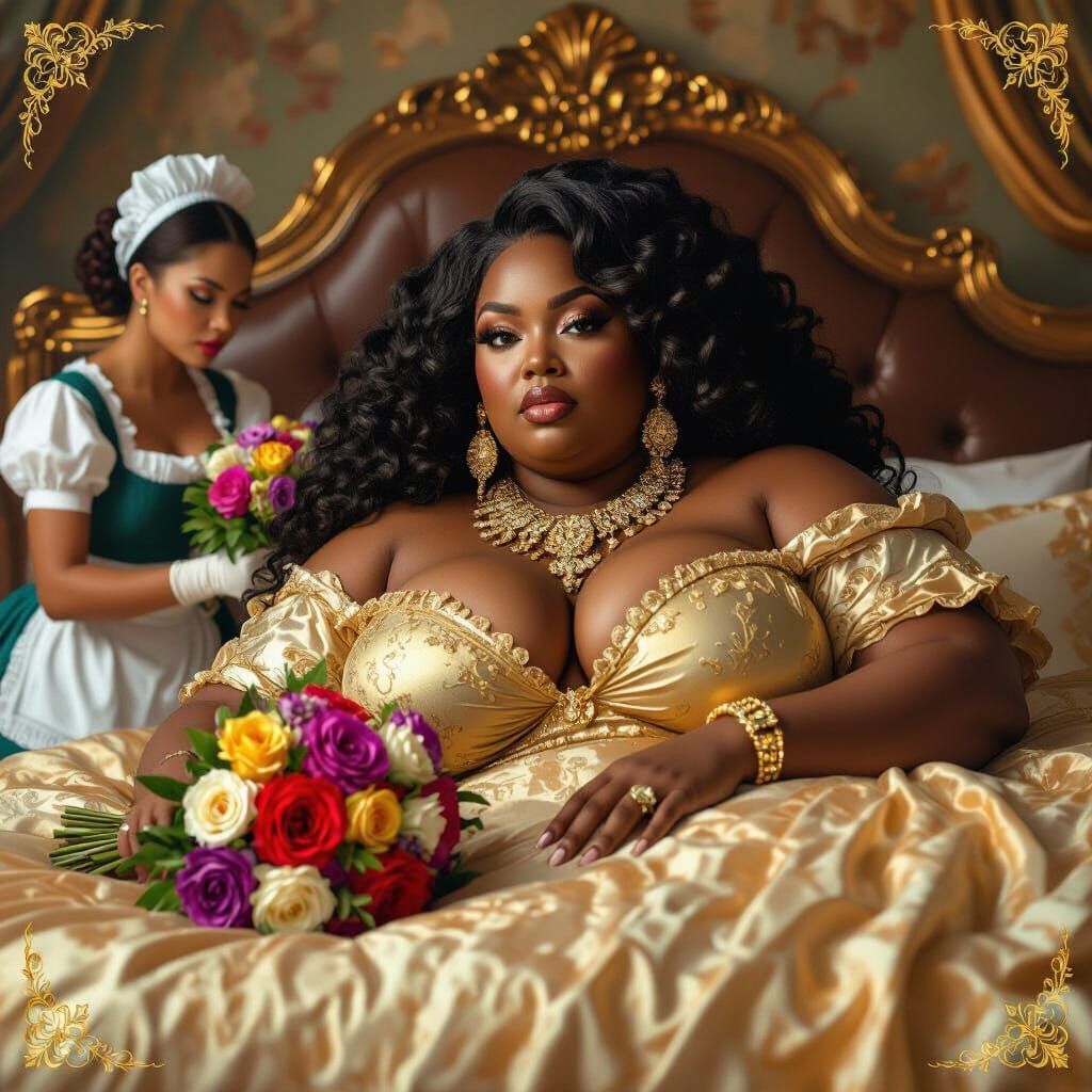 Opulent Black Woman Reclining in Regal Splendor