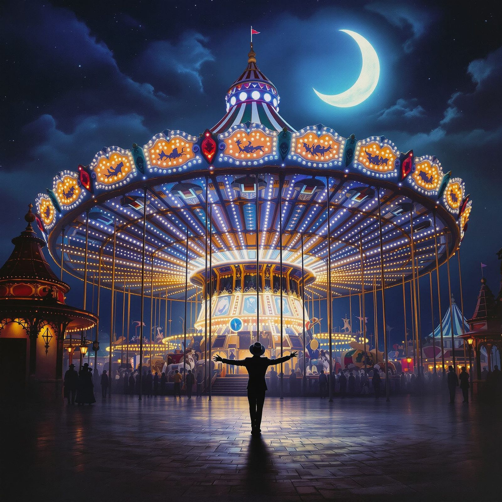 Legendary Oil Painting of a Colossal Carousel at Night