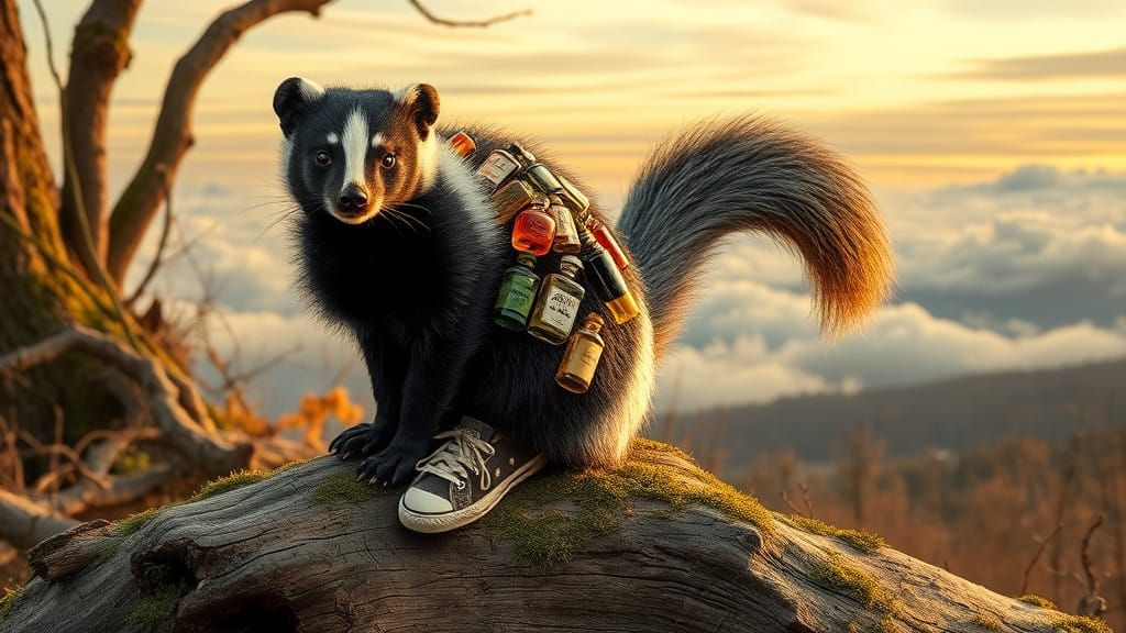 Skunk with Perfume Bottle Mosaic, in Whimsical Victorian Sty...