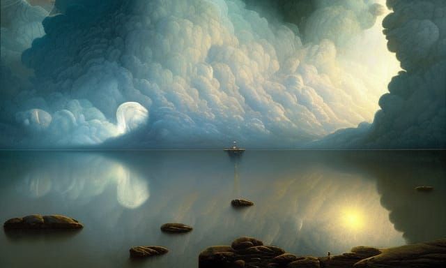 Nebulous Moon in Starry Sky, Detailed Digital Painting