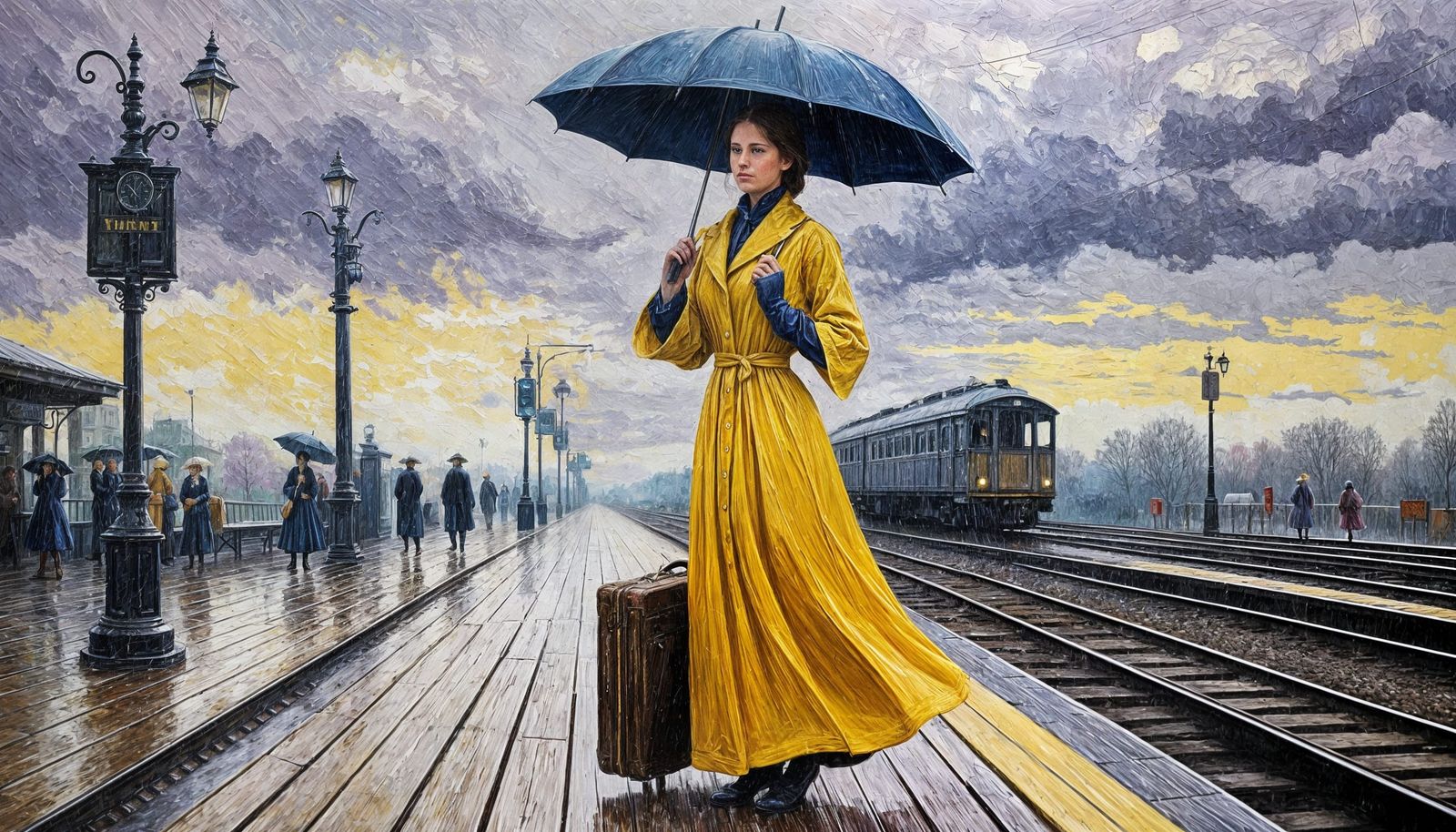 1800's well dressed woman wearing a traveling gown, holding ...