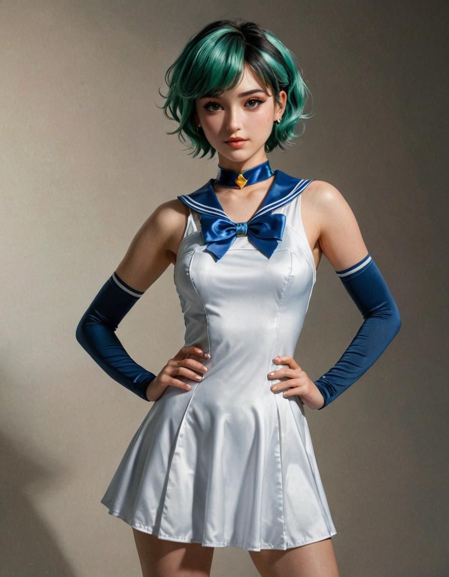 Anime Sailor Mercury in Hyperrealistic Digital Art