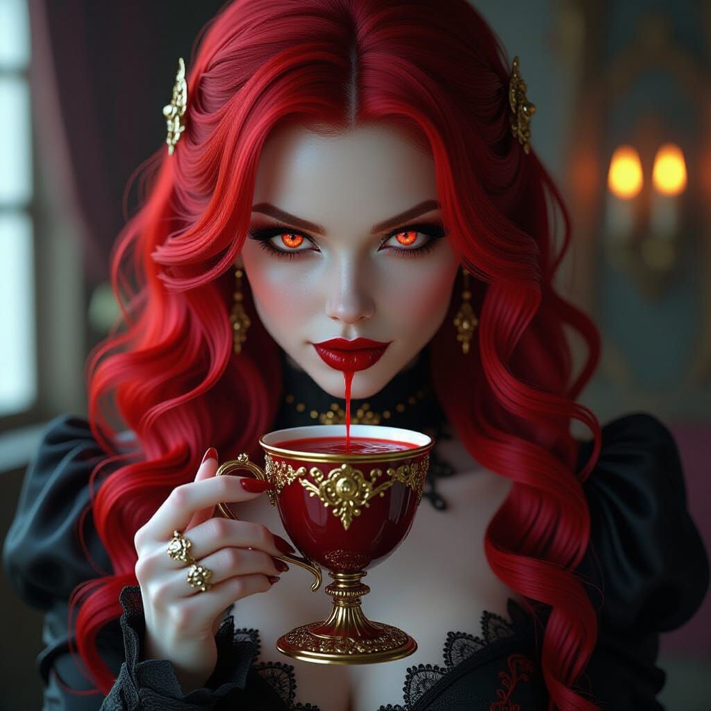 Albino Vampire Femme Fatale with Glowing Eyes