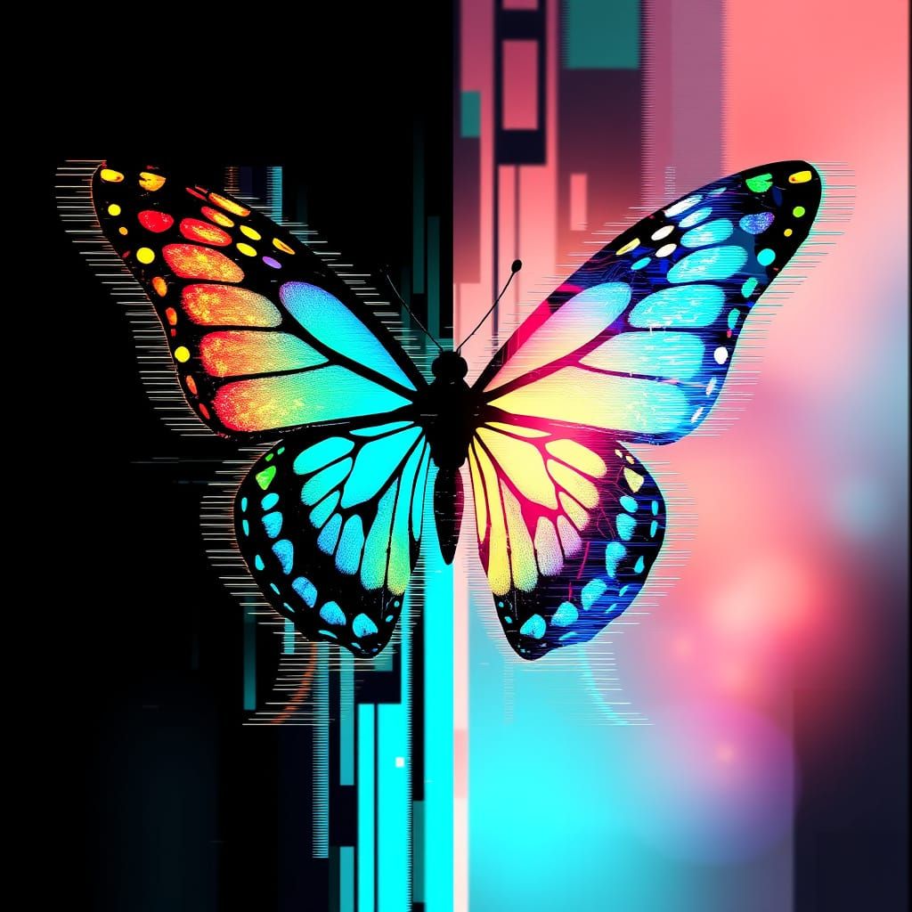 Surreal Cyber Butterfly in Vibrant Glitch Art