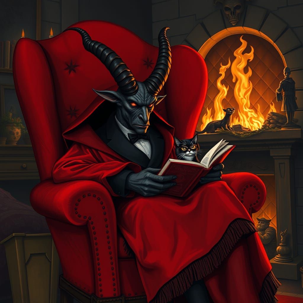 Krampus in Gothic Setting with Cat, Digital Art