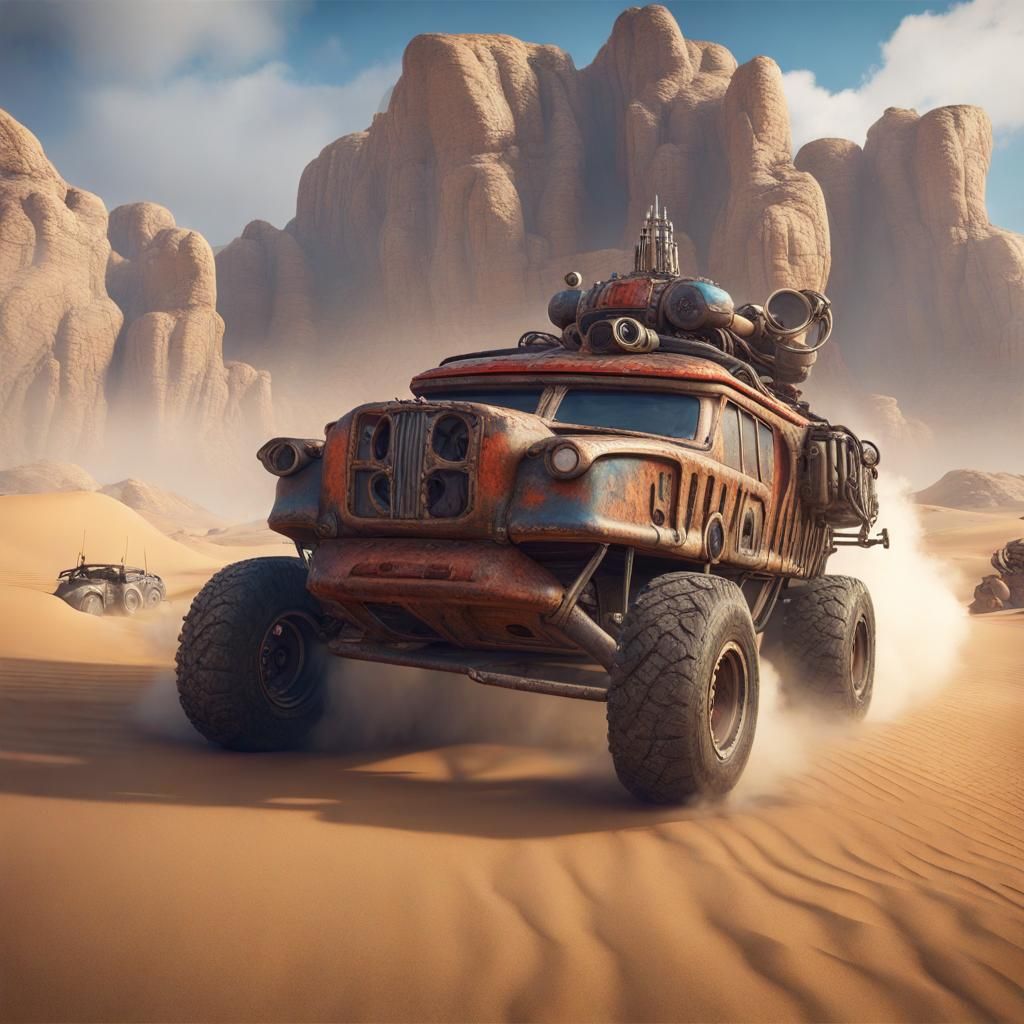 Crossout Vehicle in Desert: Detailed Matte Painting