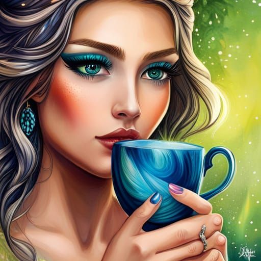 Enchanted Fairy with Teacup, Digital Art