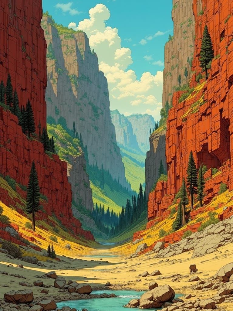 Desert Cliff Reveals Pine Forest Valley