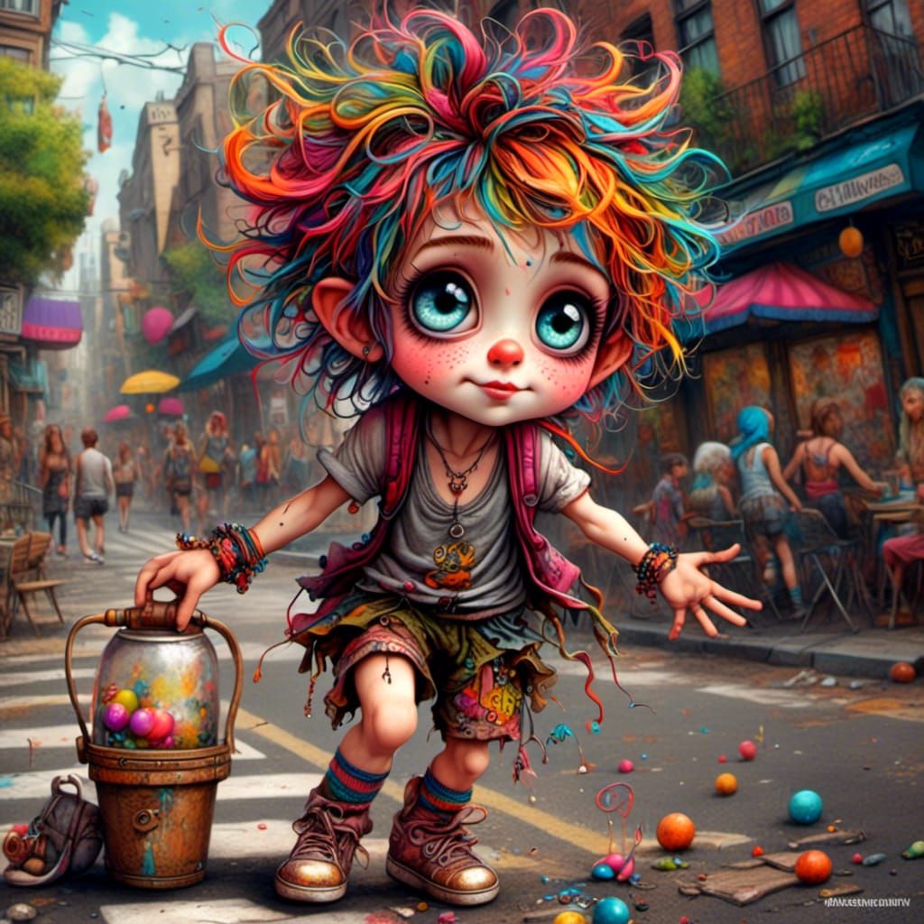 Whimsical Chibi Street Dancer in Dark Fantasy Style