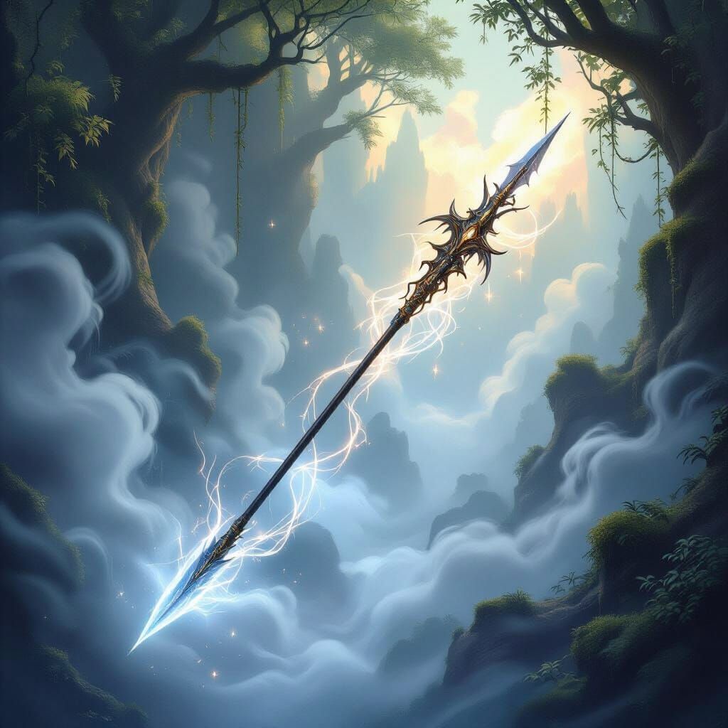 Ethereal Elven Spear in Magical Light