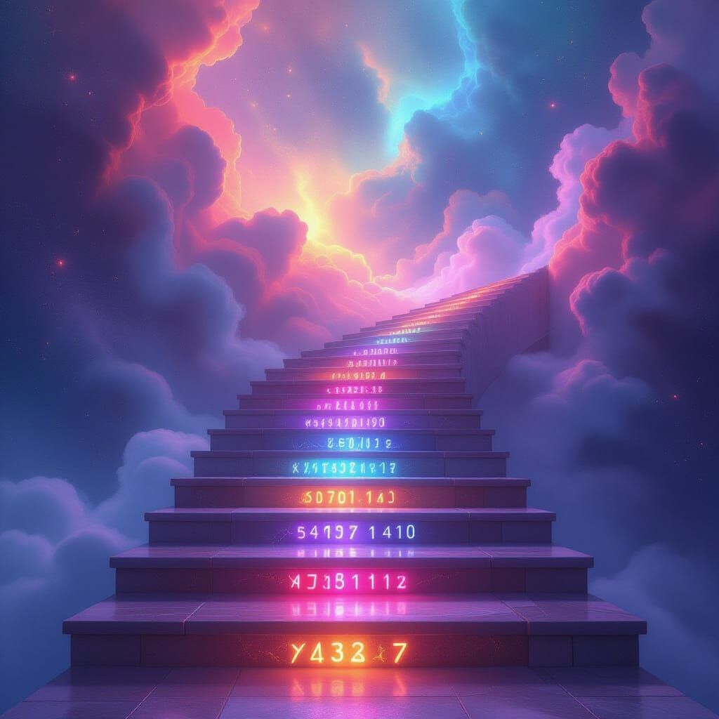 Cosmic Staircase Ascending Through Multicolored Nebula