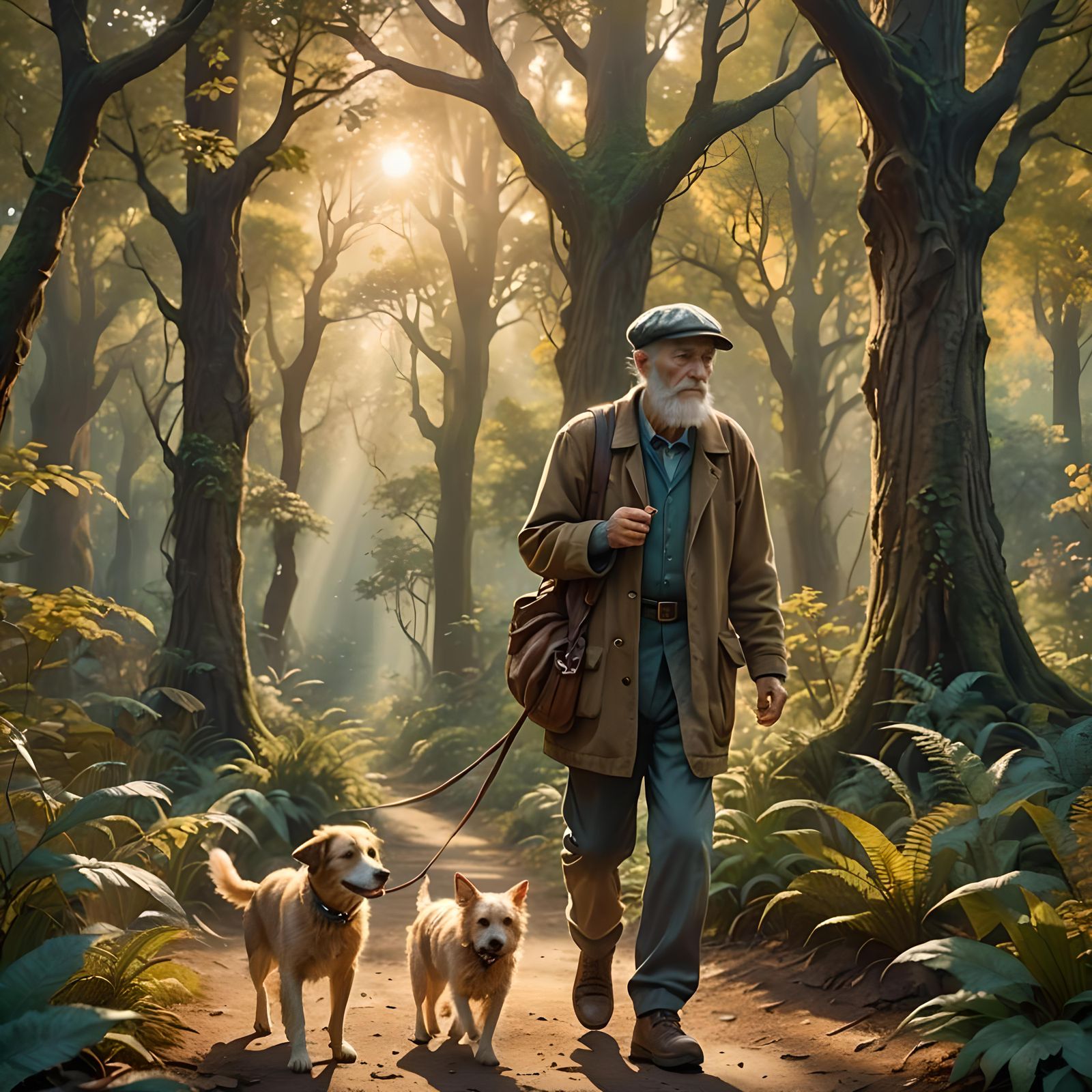 Old Man and Dog: Detailed Fantasy Painting