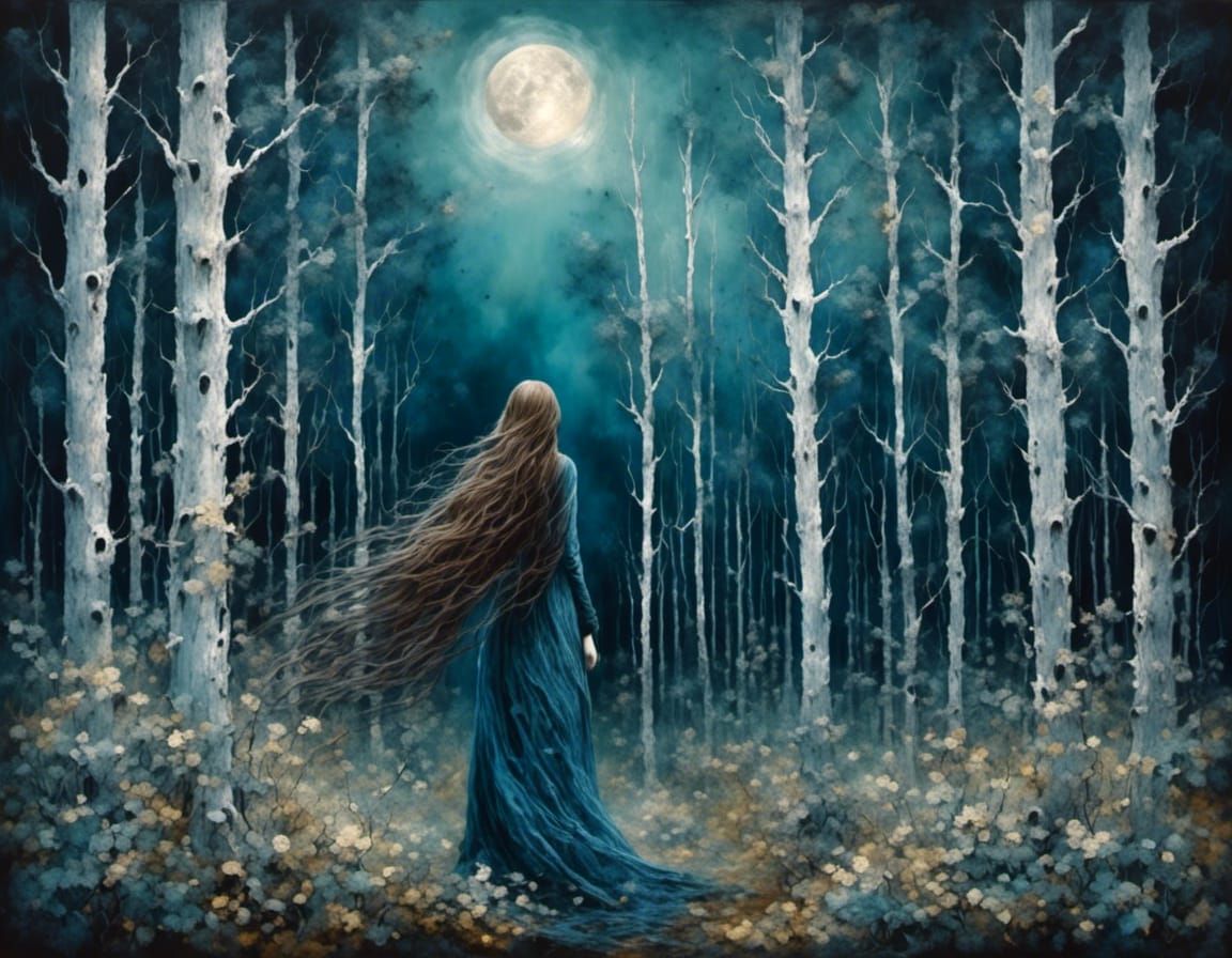 Woman in Aspen Forest Landscape Painting