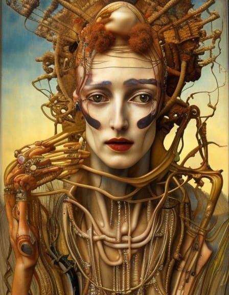 Surreal Rose Lady in Dystopian Art Nouveau Style