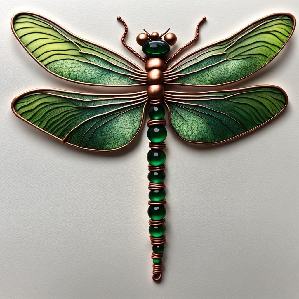 Hyperrealistic Copper Dragonfly with Emerald Eyes