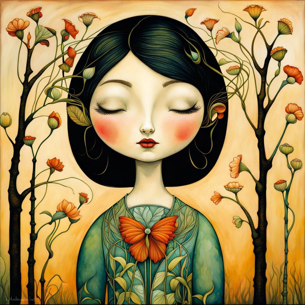 Lush Garden in Art Nouveau and Art Brut Styles