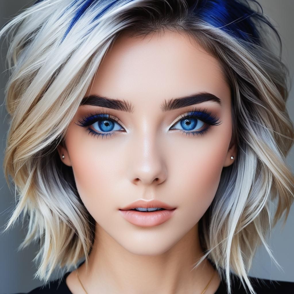 Woman with Lapis Lazuli Eyes and Flowing Hair