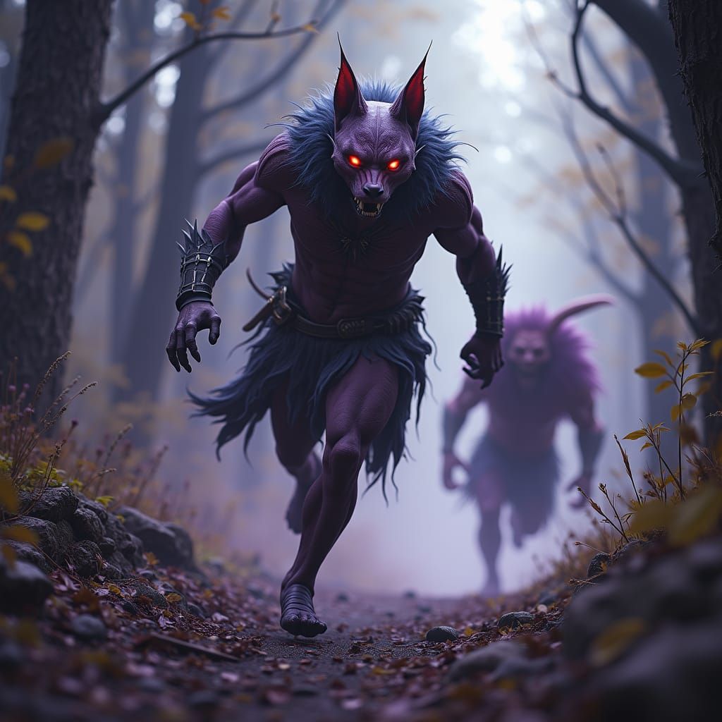 Elven Cat Warrior Running in Dark Fantasy Art