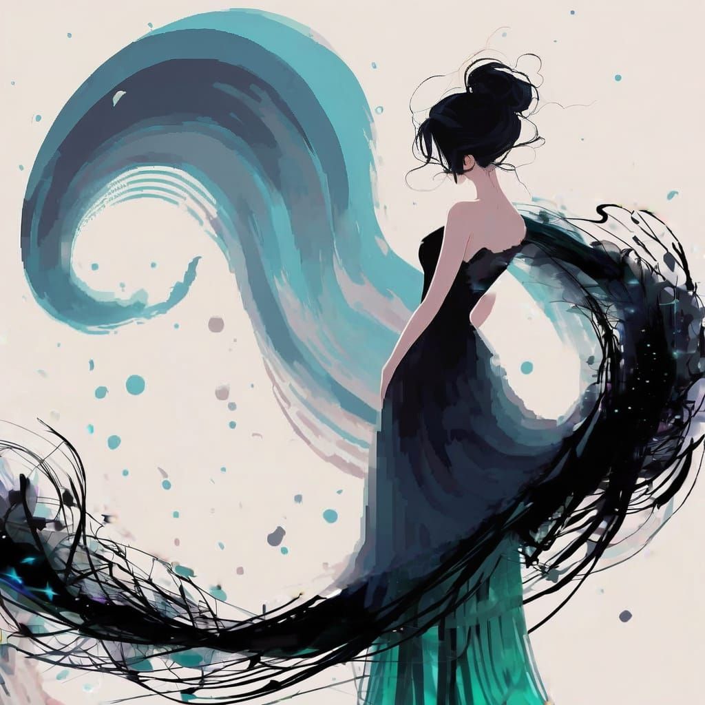 Surreal Digital Painting of a Lady in Whimsical Celestial Go...