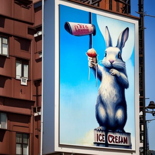Futuristic Bunny Ice Cream Billboard Art